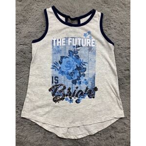 Justice grey & blue floral graphic sequin tank top
